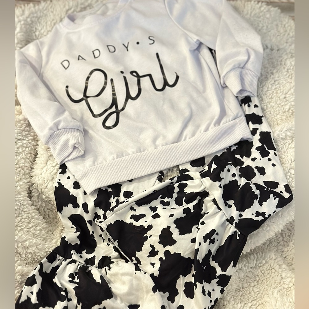 🖤 Toddler Outfit - Daddy’s Girl - Cow Print - 3-4T